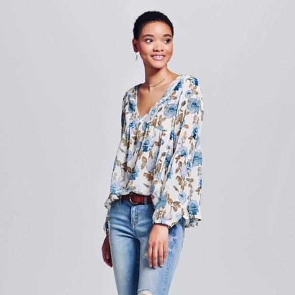 Mossimo Supply Co. Tops - NEW Mossimo Supply Co. Floral Blue Peasant Blouse